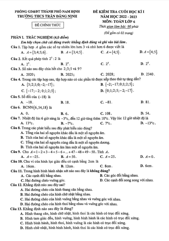 Đề cuối học kì 1 (HK1) lớp 6 môn Toán năm 2022 2023 trường THCS Trần Đăng Ninh Nam Định 2 de cuoi hoc ki 1 hk1 lop 6 mon toan nam 2022 2023 truong thcs tran dang ninh nam dinh d
