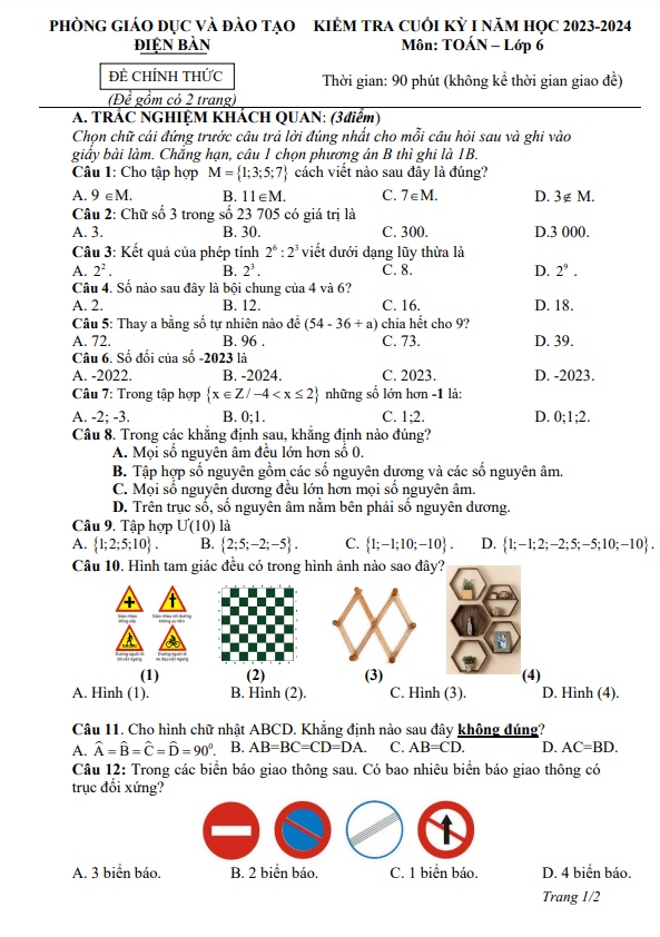 de cuoi hoc ki 1 hk1 lop 6 mon toan nam 2023 2024 phong gd dt dien ban quang nam d