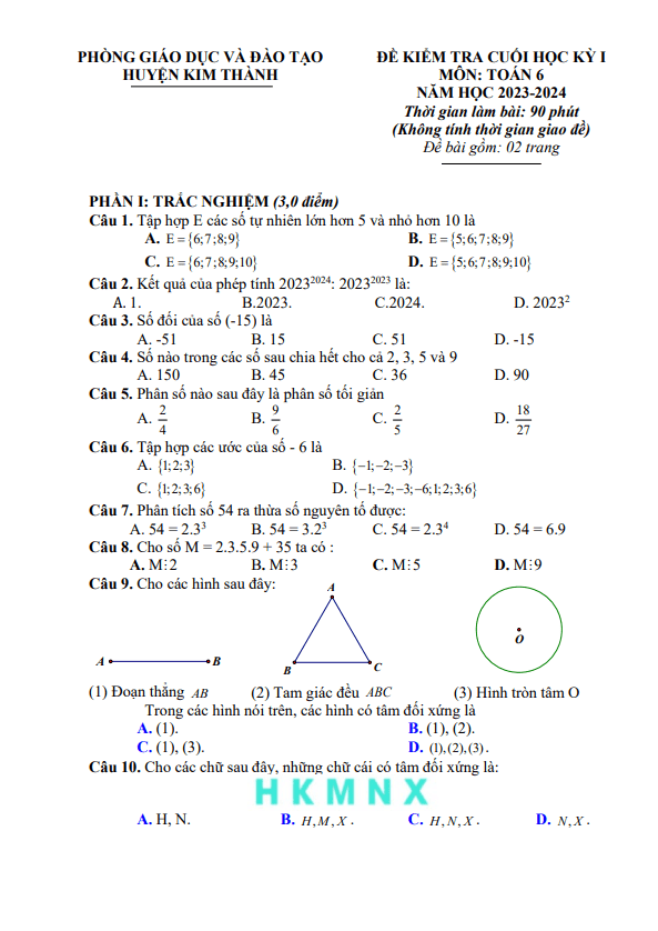 de cuoi hoc ki 1 hk1 lop 6 mon toan nam 2023 2024 phong gd dt kim thanh hai duong d