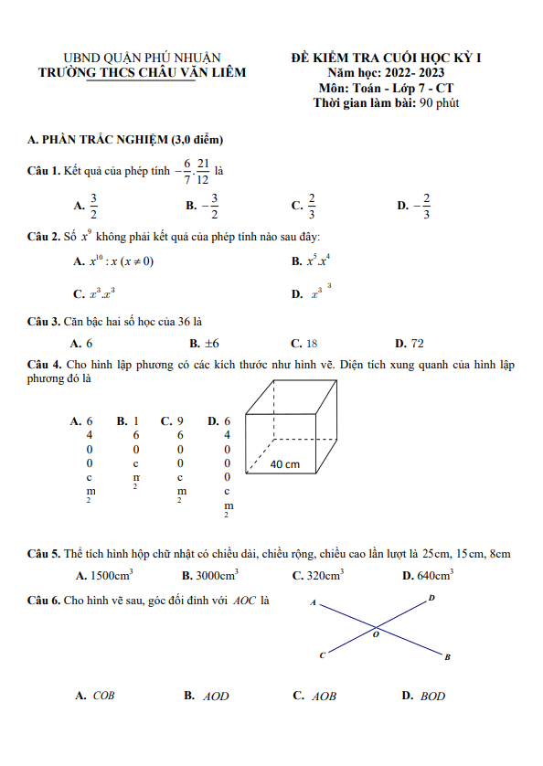 de cuoi hoc ki 1 hk1 lop 7 mon toan nam 2022 2023 truong thcs chau van liem tp hcm d