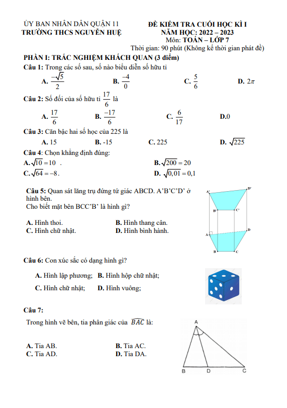 Đề cuối học kì 1 (HK1) lớp 7 môn Toán năm 2022 2023 trường THCS Nguyễn Huệ TP HCM 2 de cuoi hoc ki 1 hk1 lop 7 mon toan nam 2022 2023 truong thcs nguyen hue tp hcm d