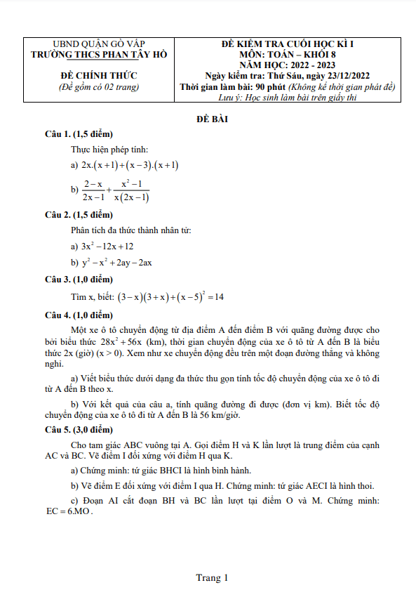 de cuoi hoc ki 1 hk1 lop 8 mon toan nam 2022 2023 truong thcs phan tay ho tp hcm d