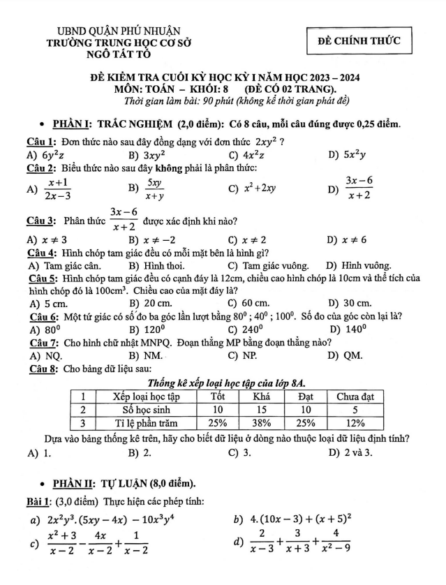 de cuoi hoc ki 1 hk1 lop 8 mon toan nam 2023 2024 truong thcs ngo tat to tp hcm d
