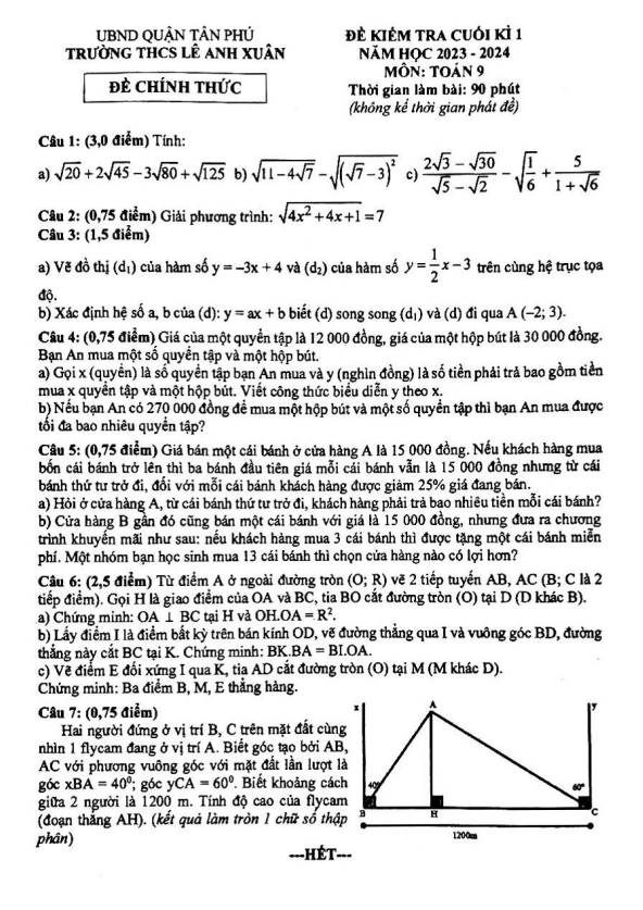 de cuoi hoc ki 1 hk1 lop 9 mon toan nam 2023 2024 truong thcs le anh xuan tp hcm d