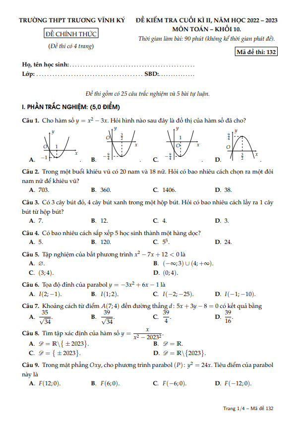 de cuoi hoc ki 2 hk2 lop 10 mon toan nam 2022 2023 truong thpt truong vinh ky ben tre d