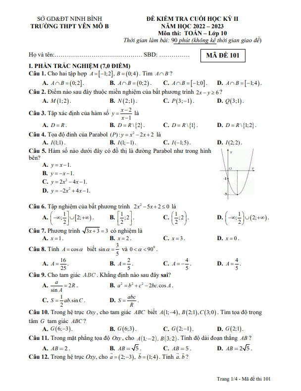 de cuoi hoc ki 2 hk2 lop 10 mon toan nam 2022 2023 truong thpt yen mo b ninh binh d