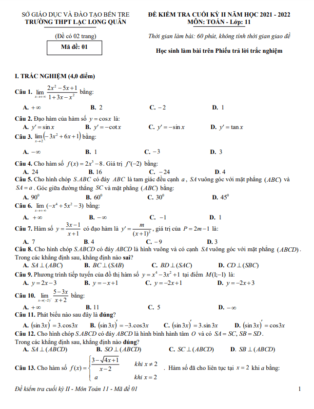 de cuoi hoc ki 2 hk2 lop 11 mon toan nam 2021 2022 truong lac long quan ben tre d