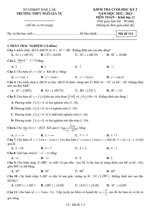 de cuoi hoc ki 2 hk2 lop 11 mon toan nam 2022 2023 truong thpt ngo gia tu dak lak d
