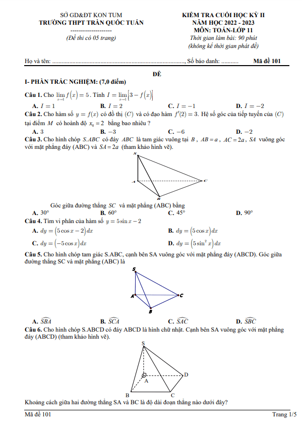 de cuoi hoc ki 2 hk2 lop 11 mon toan nam 2022 2023 truong thpt tran quoc tuan kon tum d