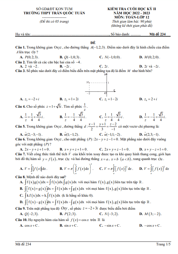 de cuoi hoc ki 2 hk2 lop 12 mon toan nam 2022 2023 truong thpt tran quoc tuan kon tum d