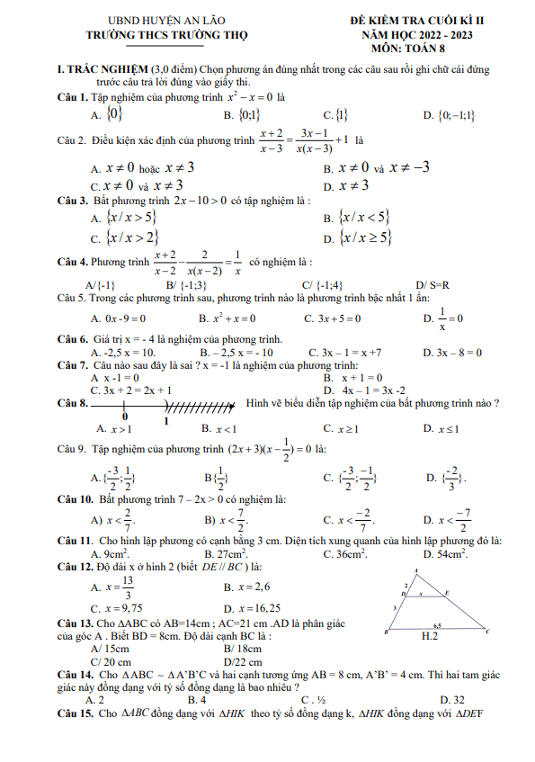 de cuoi hoc ki 2 hk2 lop 8 mon toan nam 2022 2023 truong thcs truong tho hai phong d