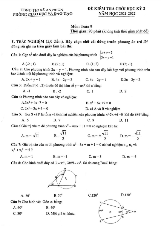 Đề cuối học kì 2 (HK2) lớp 9 môn Toán năm 2021 2022 phòng GD ĐT An Nhơn Bình Định 2 de cuoi hoc ki 2 hk2 lop 9 mon toan nam 2021 2022 phong gd dt an nhon binh dinh d