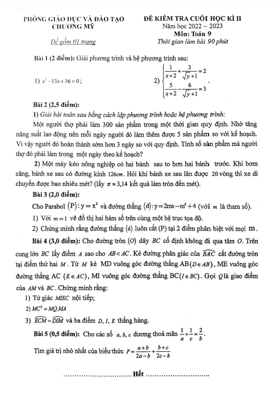 de cuoi hoc ki 2 hk2 lop 9 mon toan nam 2022 2023 phong gd dt chuong my ha noi d