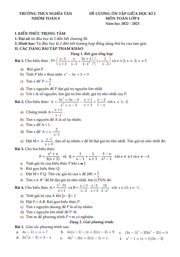 de cuong giua hoc ki 2 hk2 lop 8 mon toan nam 2022 2023 truong thcs nghia tan ha noi d