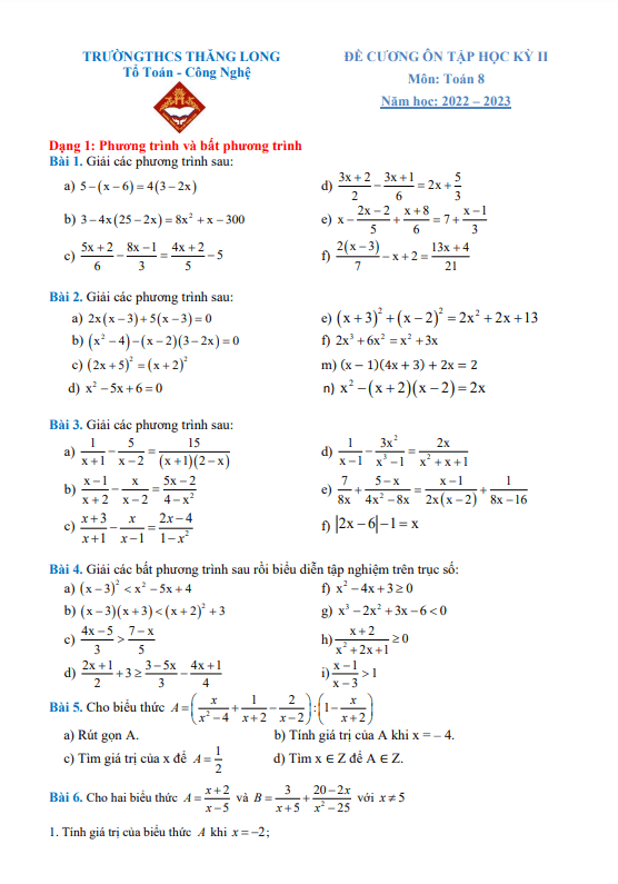 de cuong hoc ki 2 hk2 lop 8 mon toan nam 2022 2023 truong thcs thang long ha noi d