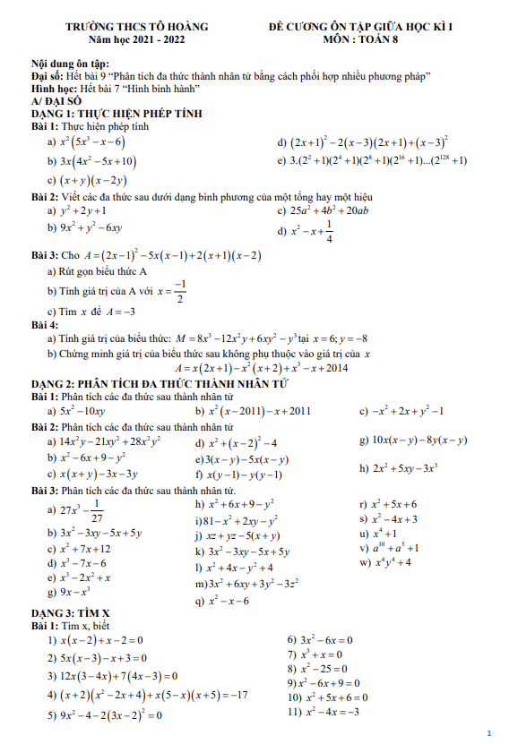 de cuong on tap giua hoc ki 1 hk1 lop 8 mon toan nam 2021 2022 truong thcs to hoang ha noi d