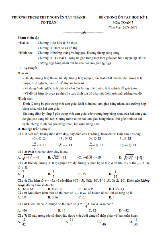 de cuong on tap hoc ki 1 hk1 lop 7 mon toan nam 2021 2022 truong nguyen tat thanh ha noi d