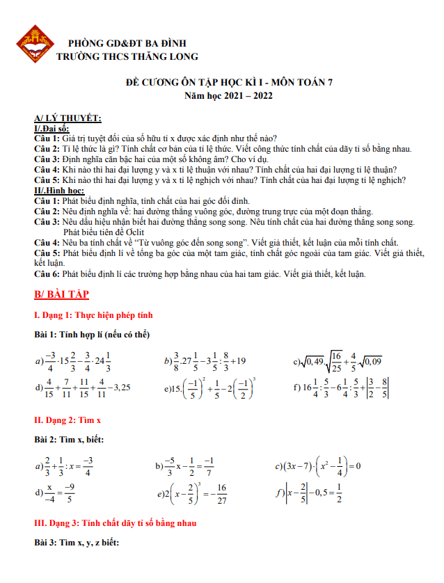 de cuong on tap hoc ki 1 hk1 lop 7 mon toan nam 2021 2022 truong thcs thang long ha noi d