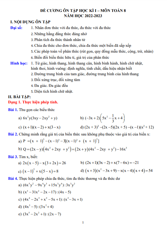 de cuong on tap hoc ki 1 hk1 lop 8 mon toan nam 2022 2023 truong thcs thanh cong ha noi d