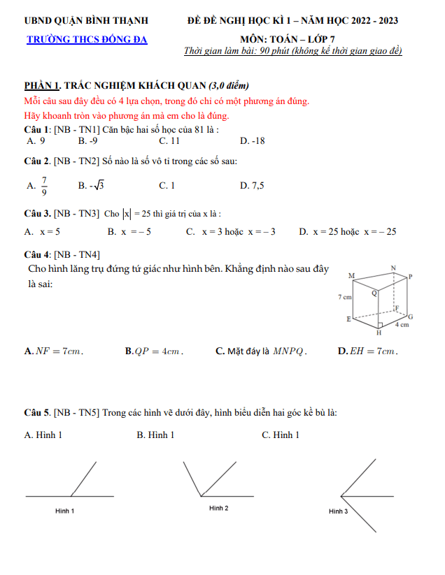 de de nghi cuoi hoc ki 1 hk1 lop 7 mon toan nam 2022 2023 truong thcs dong da tp hcm d