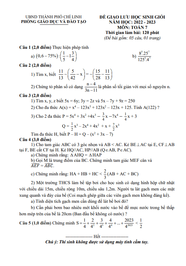 de giao luu hsg lop 7 mon toan nam 2022 2023 phong gd dt chi linh hai duong d