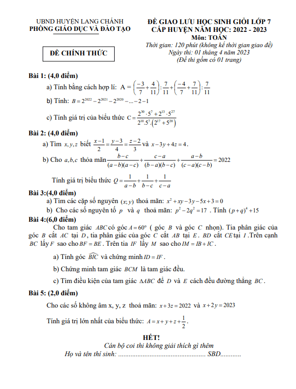 de giao luu hsg lop 7 mon toan nam 2022 2023 phong gd dt lang chanh thanh hoa d