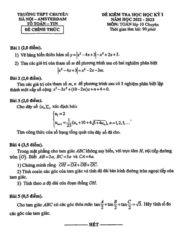 de hoc ki 1 hk1 lop 10 mon toan chuyen nam 2022 2023 truong chuyen ha noi amsterdam d