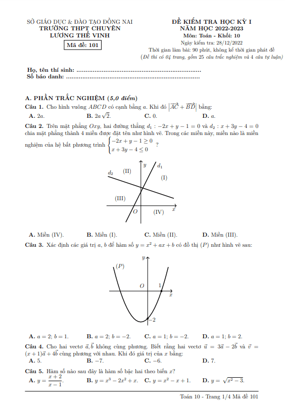 de hoc ki 1 hk1 lop 10 mon toan nam 2022 2023 truong chuyen luong the vinh dong nai d