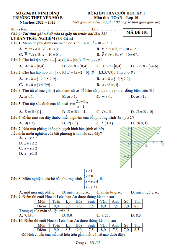 de hoc ki 1 hk1 lop 10 mon toan nam 2022 2023 truong thpt yen mo b ninh binh d