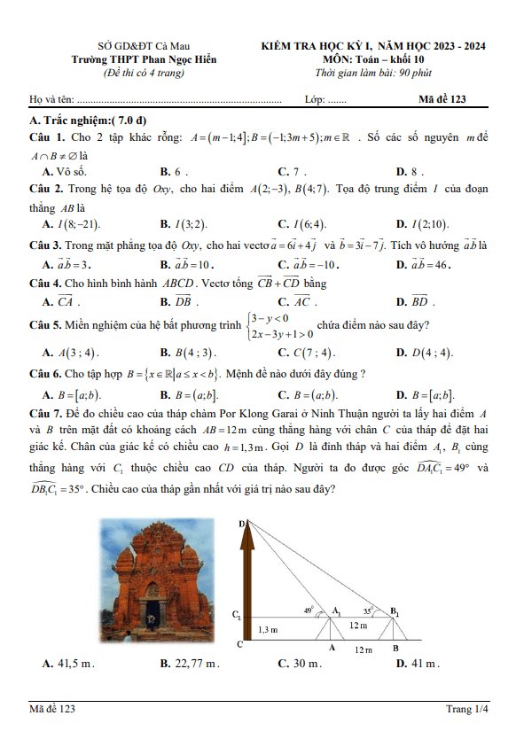 de hoc ki 1 hk1 lop 10 mon toan nam 2023 2024 truong thpt phan ngoc hien ca mau d