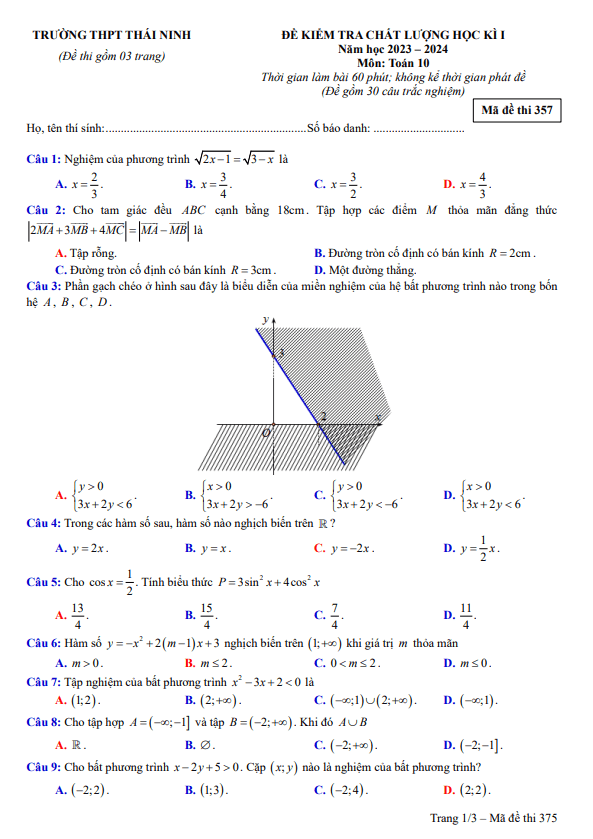 de hoc ki 1 hk1 lop 10 mon toan nam 2023 2024 truong thpt thai ninh thai binh d