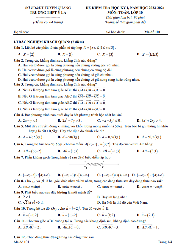 Đề học kì 1 (HK1) lớp 10 môn Toán năm 2023 2024 trường THPT Ỷ La Tuyên Quang 5 de hoc ki 1 hk1 lop 10 mon toan nam 2023 2024 truong thpt y la tuyen quang d