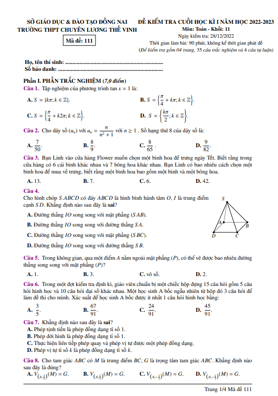 de hoc ki 1 hk1 lop 11 mon toan nam 2022 2023 truong chuyen luong the vinh dong nai d