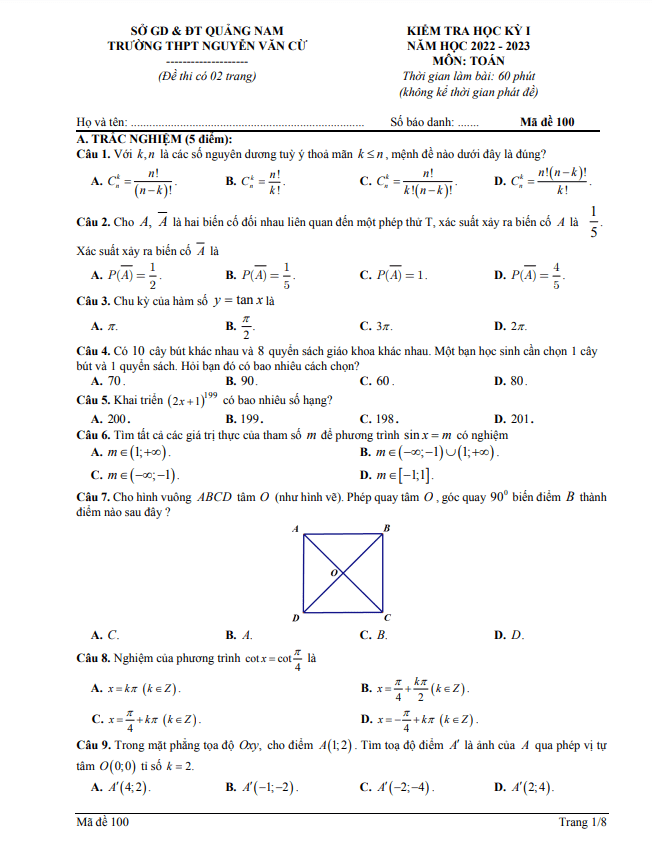de hoc ki 1 hk1 lop 11 mon toan nam 2022 2023 truong thpt nguyen van cu quang nam d