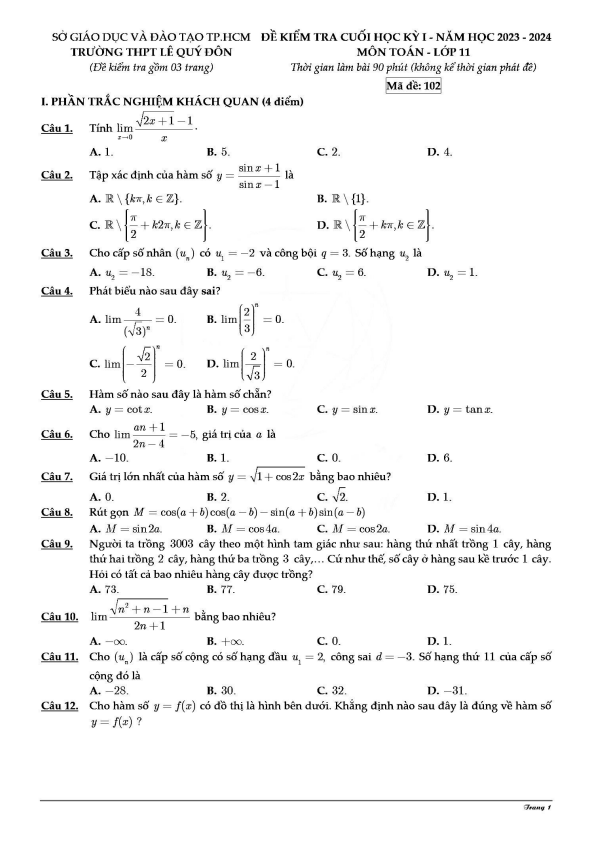 de hoc ki 1 hk1 lop 11 mon toan nam 2023 2024 truong thpt le quy don tp hcm d