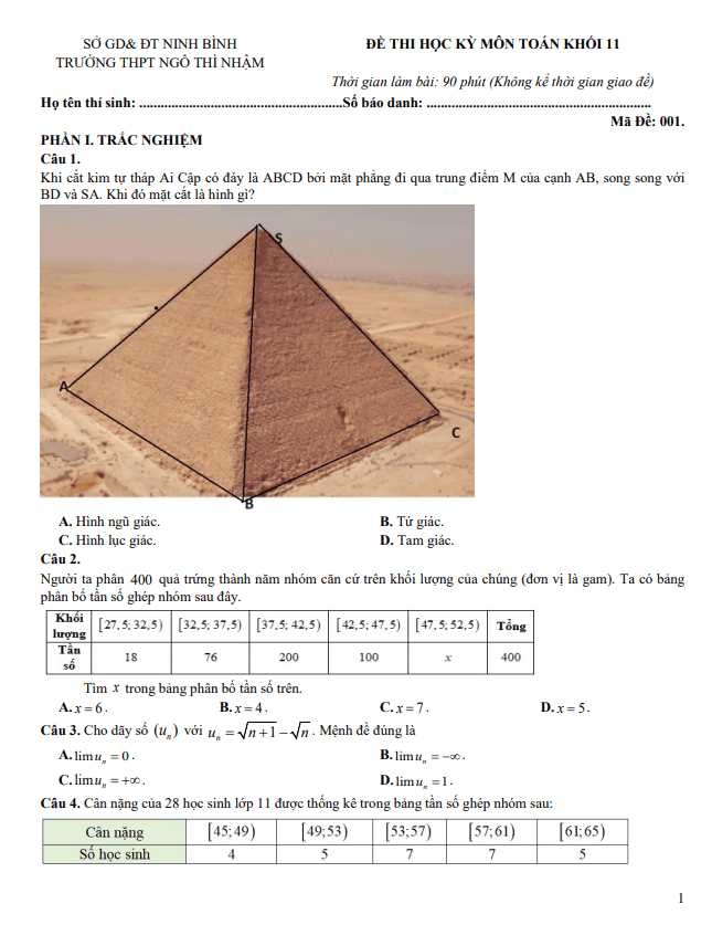 de hoc ki 1 hk1 lop 11 mon toan nam 2023 2024 truong thpt ngo thi nham ninh binh d