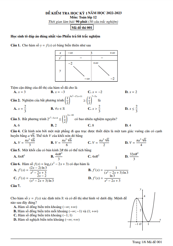de hoc ki 1 hk1 lop 12 mon toan nam 2022 2023 truong nguyen thi minh khai ha noi d