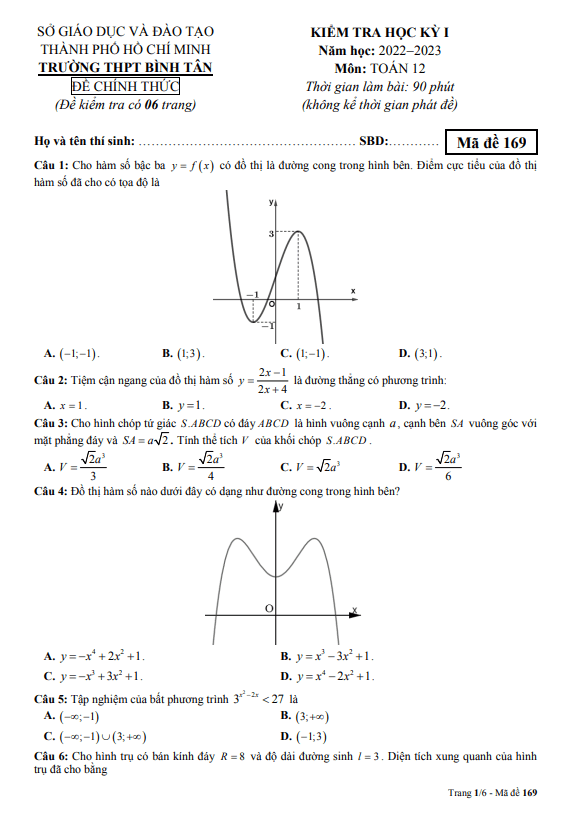 de hoc ki 1 hk1 lop 12 mon toan nam 2022 2023 truong thpt binh tan tp hcm d