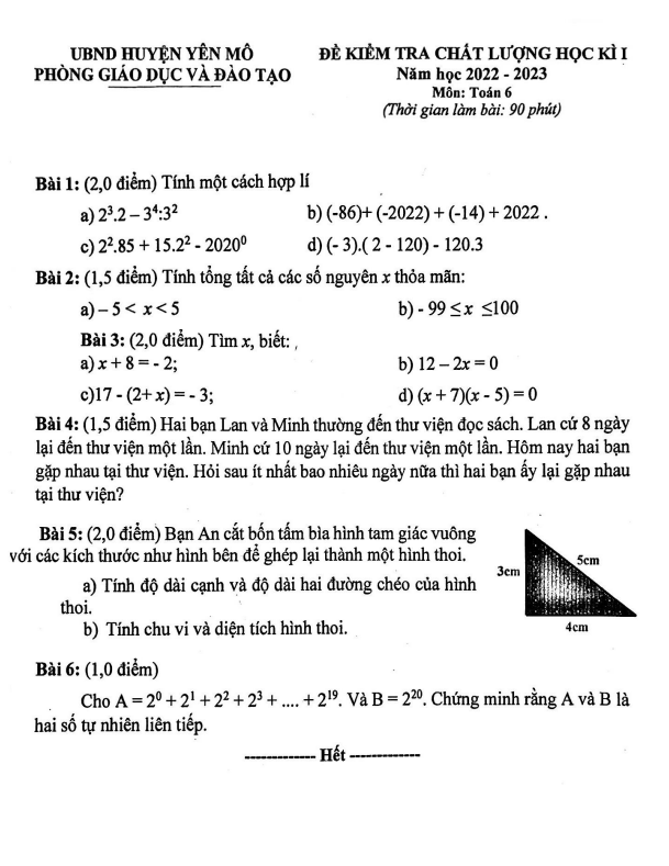 Đề học kì 1 (HK1) lớp 6 môn Toán năm 2022 2023 phòng GD ĐT Yên Mô Ninh Bình 3 de hoc ki 1 hk1 lop 6 mon toan nam 2022 2023 phong gd dt yen mo ninh binh d