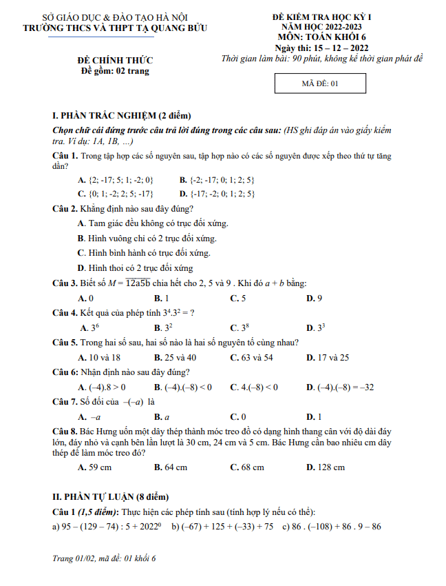 de hoc ki 1 hk1 lop 6 mon toan nam 2022 2023 truong ta quang buu ha noi d