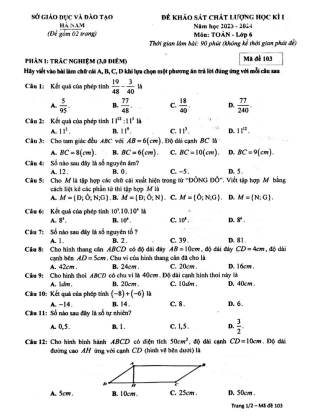 de hoc ki 1 hk1 lop 6 mon toan nam 2023 2024 so gd dt ha nam d