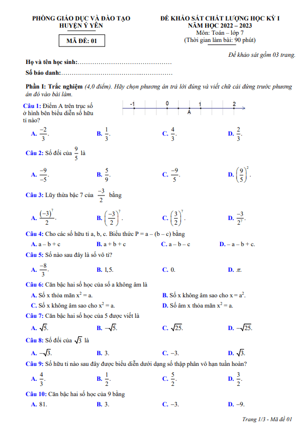 de hoc ki 1 hk1 lop 7 mon toan nam 2022 2023 phong gd dt y yen nam dinh d