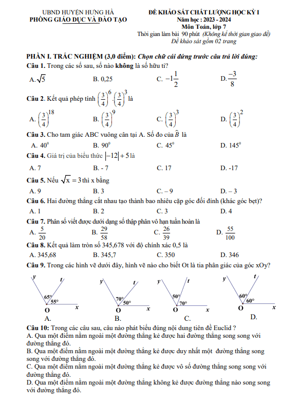 de hoc ki 1 hk1 lop 7 mon toan nam 2023 2024 phong gd dt hung ha thai binh d