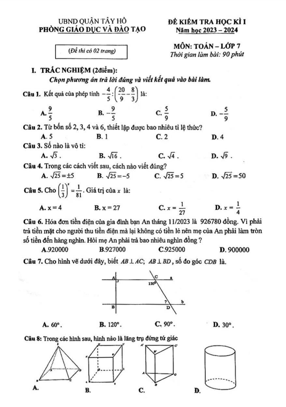 de hoc ki 1 hk1 lop 7 mon toan nam 2023 2024 phong gd dt tay ho ha noi d