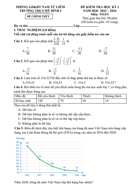de hoc ki 1 hk1 lop 7 mon toan nam 2023 2024 truong thcs my dinh 1 ha noi d