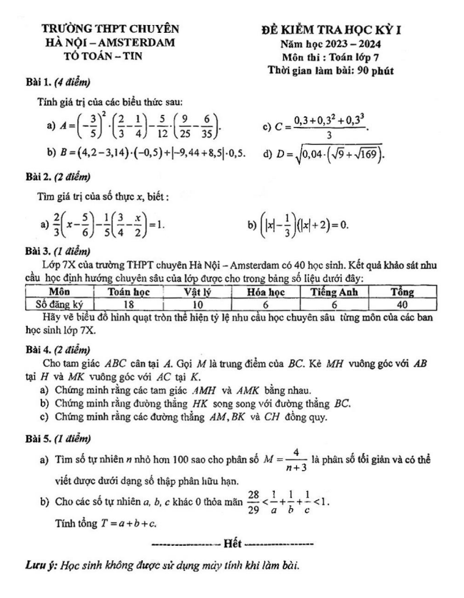 de hoc ki 1 hk1 lop 7 mon toan nam 2023 2024 truong thpt chuyen ha noi amsterdam d