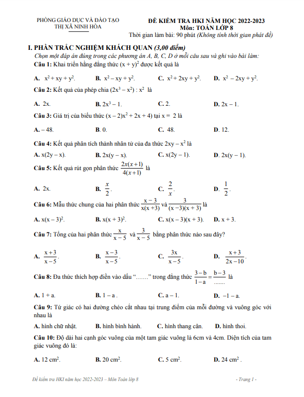 de hoc ki 1 hk1 lop 8 mon toan nam 2022 2023 phong gd dt ninh hoa khanh hoa d