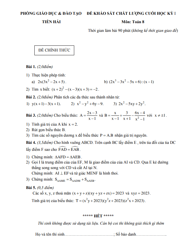 de hoc ki 1 hk1 lop 8 mon toan nam 2022 2023 phong gd dt tien hai thai binh d