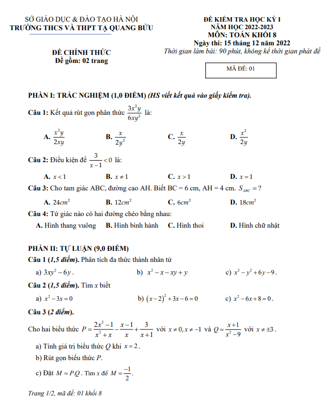 de hoc ki 1 hk1 lop 8 mon toan nam 2022 2023 truong ta quang buu ha noi d