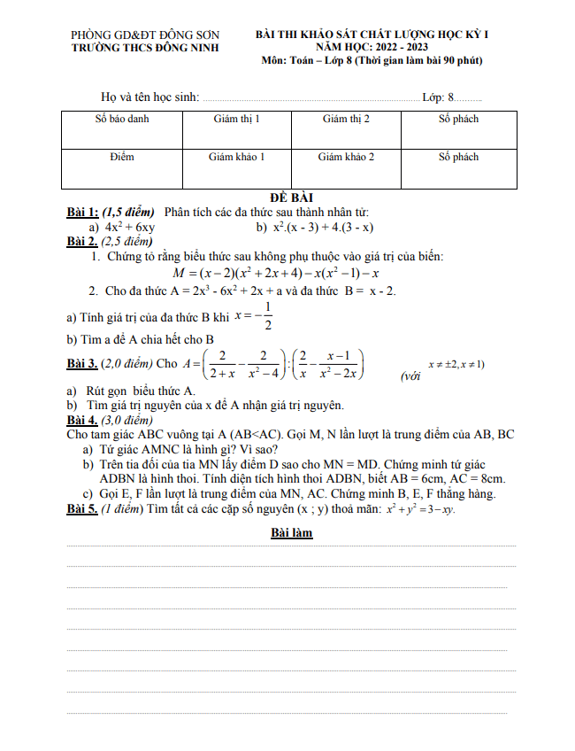 de hoc ki 1 hk1 lop 8 mon toan nam 2022 2023 truong thcs dong ninh thanh hoa d